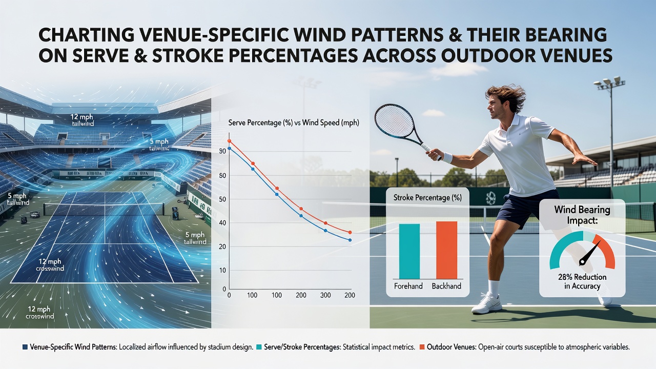 Statistical breakdown of serve and stroke performance metrics under varying wind conditions at international outdoor events