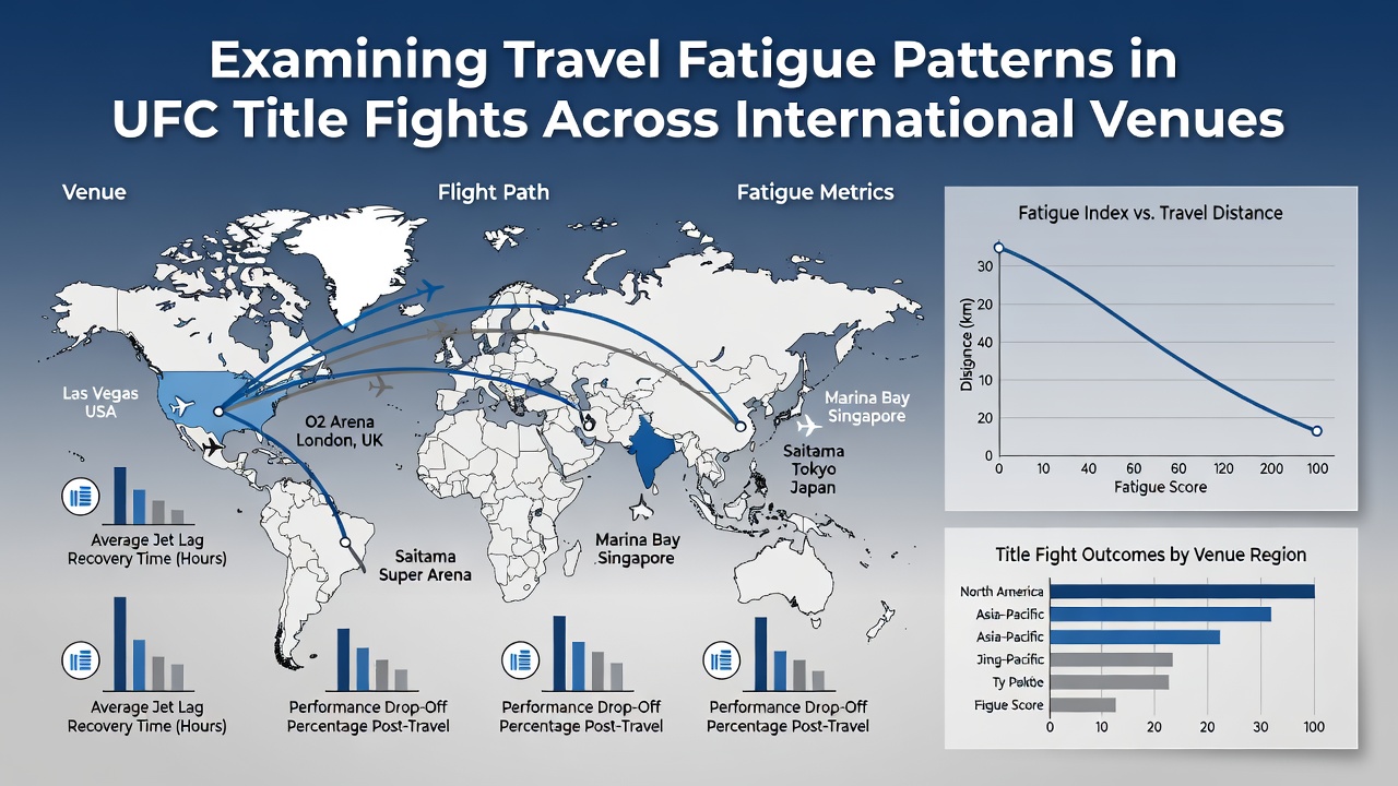 Graph displaying travel fatigue impact on UFC title fight outcomes at various international locations