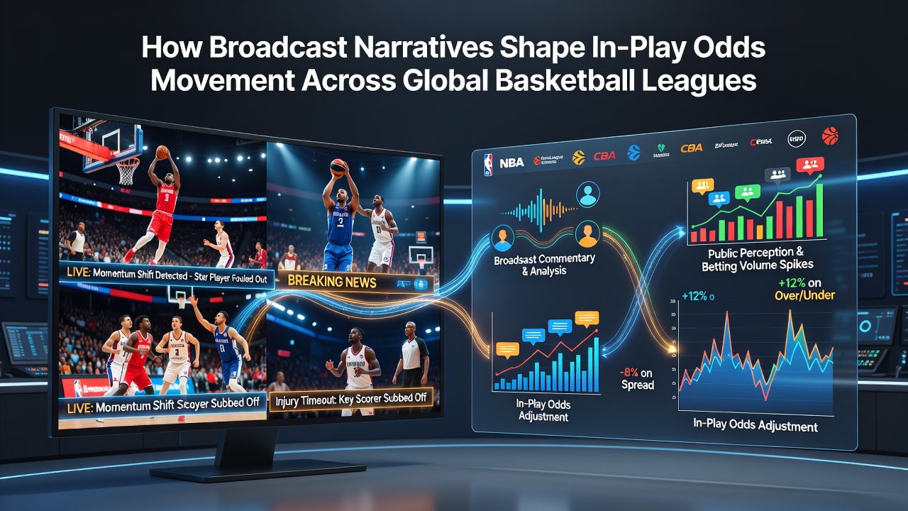 Live odds board updating during a basketball broadcast as commentators discuss player performance